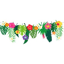 JarThenaAMCS Tropical Flower Garland Luau Hibiscus Palm Leaves Paper Banner Hawaiian Aloha Party Garland for Luau Birthday Summer Beach Pool Party Decor