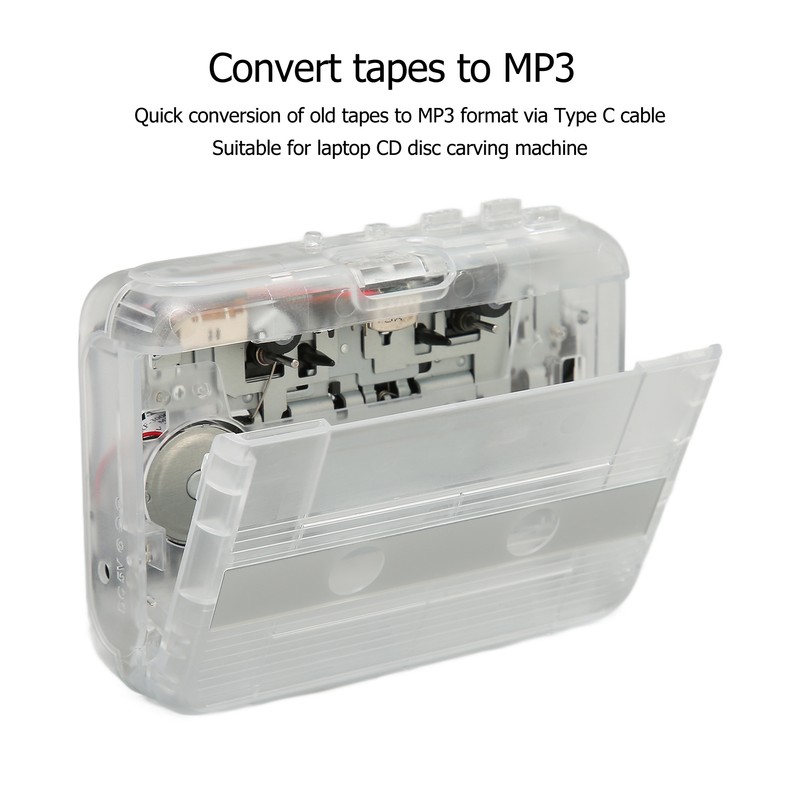 Cassette to MP3 Converter Multifunction Auto Reverse Transparent Retro Portable