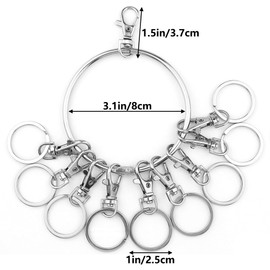 HAOBIN Pack of 5 Key Rings Large Axle Ring Large Goods Rings Keychain Metal Organiser Ring Management Key for Business, Home and Property Management with 20 Carabiner Key Rings, silver