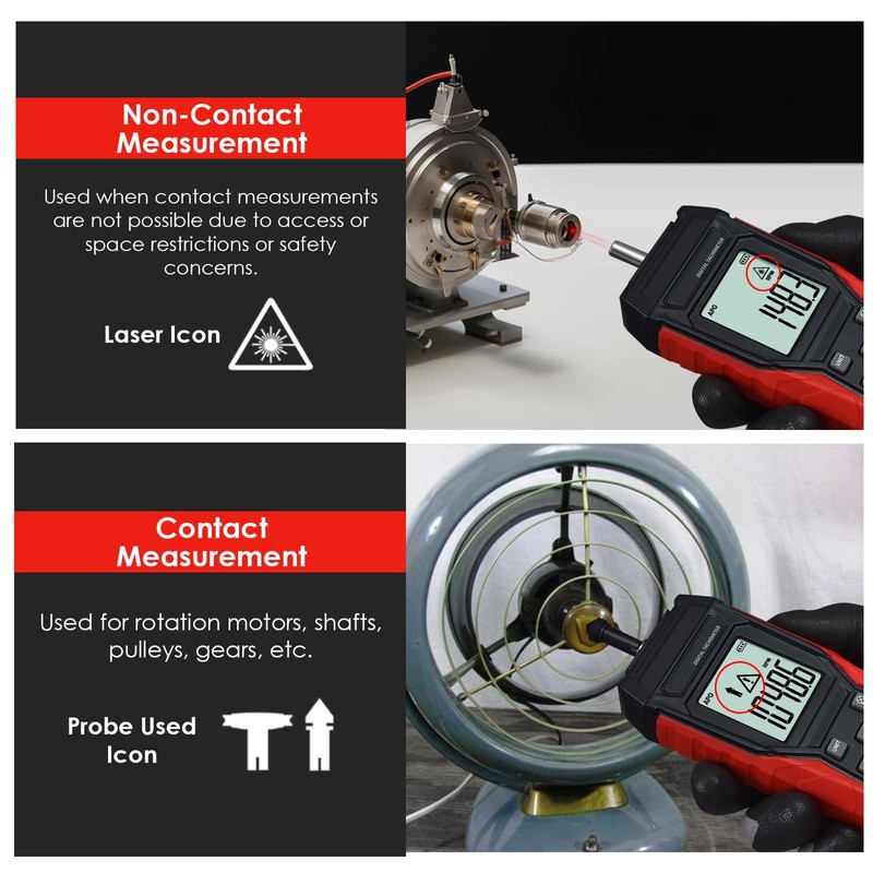 JuviPerpric 2-in-1 Digital Tachometer, Handheld Contact 3~19999RPM & Non-Contact 3~99999RPM