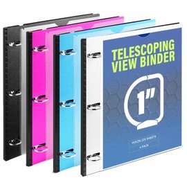 WOT I Telescoping 3 Ring Binder 1 Inch-4PCS, Flexible Binder with Expandable Spine, Customized Front Cover, Clear Catalog Pocket, Holds 225 Sheets