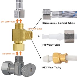 Joywayus 2PCS Brass Angle Stop Add-A-Tee Valve 3/8" COMP Inlet x Outlet x Outlet for Faucet/Glass Rinser/Dishwasher/Toilet Tank