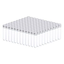 PATIKIL 120Pcs 45ml Plastic Test Tube with Screw Caps, 140x25mm Tubes Aluminum Lid, for Scientific Experiments Party Decoration Candy Bead Storage Bath Salt