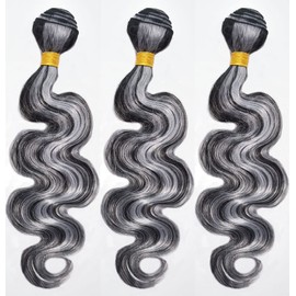 HeioWuio P4/Grey Body Wave Hair Bundles Brazilian Remy Extensions Ombre Tow Tone Weaves Real Unprocessed Virgin Hair Brown And Grey 18 Inch