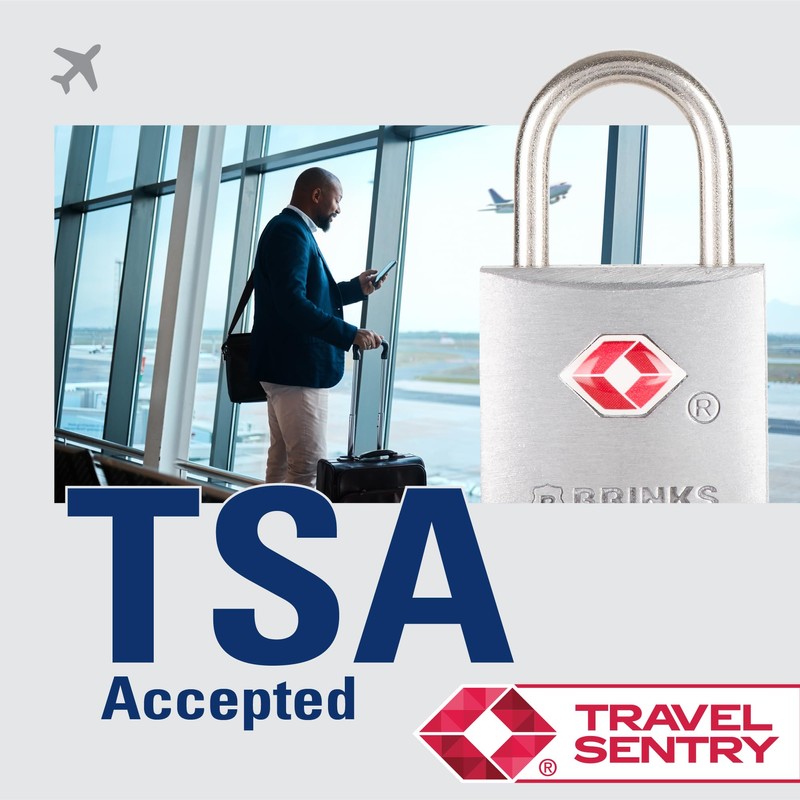BRINKS TSA Approved Padlock, 22mm Aluminum, Chrome-Plated with Hardened Steel