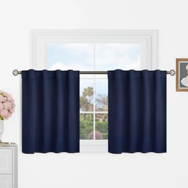 BGment Short Blackout Curtains 30 Inch Length for Small Windows - 34 x 30 inch Curtains Rod Pocket and Back Tab Thermal Insulated Room Darkening Curtains for Kitchen/Cafe Room, 2 Panels, Navy
