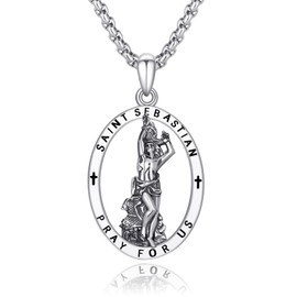 Adnix Saint Sebastian Necklace for Men 925 Sterling Silver St Sebastian Medal Amulet Protection Pendant Necklace Jewelry for Men