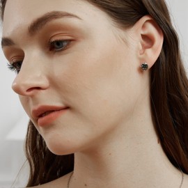 18K White Gold Plated 8mm Round Stud Earrings Created Rainbow Quartz Mystic Topaz Gemstone Earingings Mens Women Hypoallergenic Jewelry Gifts