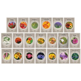 Flower Seed Set - Flower Varieties of Non-GMO & Heirloom Premium Seeds for Planting - Sunflower, Marigold, Lavender, and More! (20, Set 1)