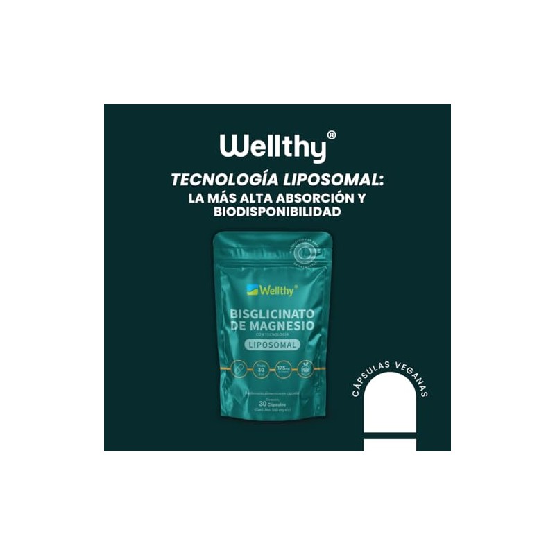 Wellthy Bisglicinato Magnesio Liposomal Cápsulas Entrega Optimizada Mas Alta Biodisponibilidad