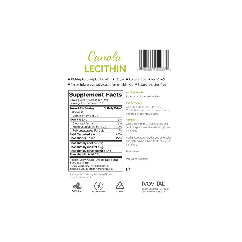 Canola Lecithin Fluid (550 ml), IVOVITAL®, Premium Natural Alternative to