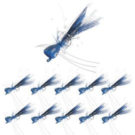 Fly Fishing Popper Lures Kit,Topwater Popper Flies Dry Fly Fishing Flies Assortment for Bass Panfish Bluegill Poppers Bait Bug with Hooks Freshwater(Blue-10pcs)