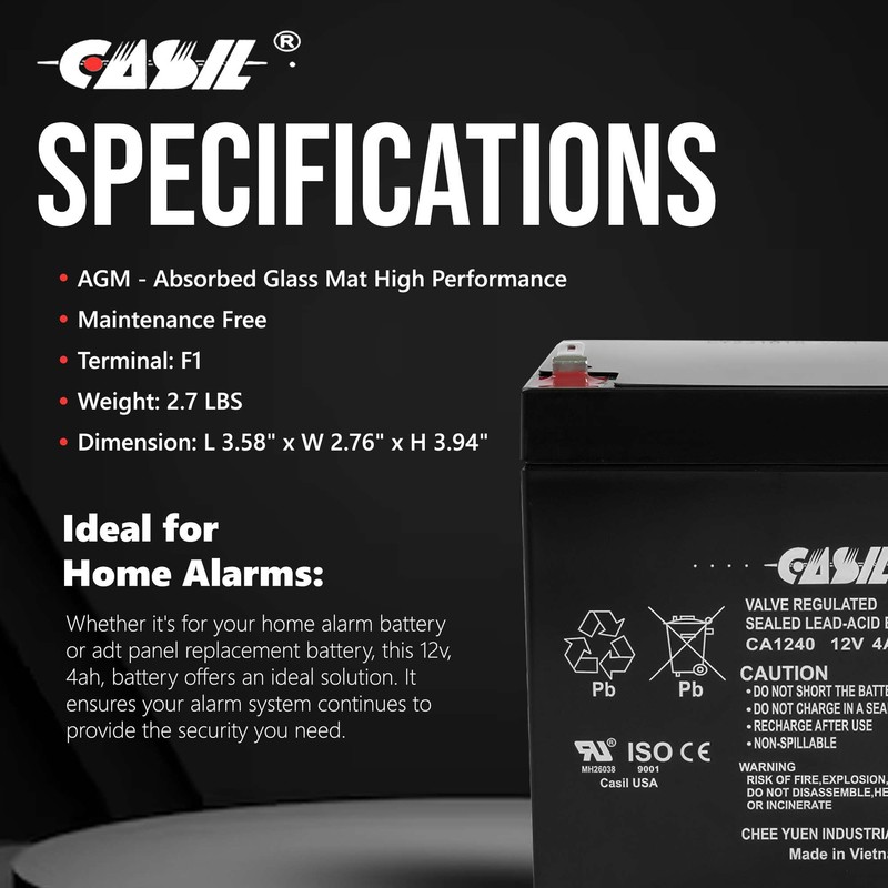 Casil CA1240 12V 4Ah SLA Rechargeable Alarm Battery – Sealed