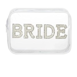 Angenster Bride Clear Makeup Bag, Letter Pearl Makeup Bag Bridal Gift Suitable for Bridal Shower Wedding