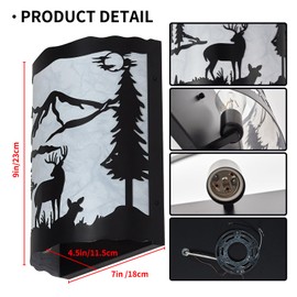 Monaxon Farmhouse Deer Wall Sconce Light with Shade, E26 Base – Small Modern Rustic Wall Lamp Fixture for Bedroom, Living Room, Hallway, Stairway, Headboard, Porch, or Cabin -9 H* 7W*4.5 D（in）