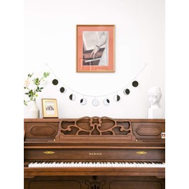 Mkono Wood Moon Phase Garland with Metal Chains Celestial Wall Hanging, Boho Chic Bohemian Wooden Wall Decor - Apartment Dorm Office Nursery Living Room Bedroom Window Decorative Art Ornaments,Silver