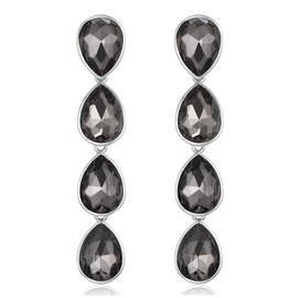 EleQueen Wedding Austrian Crystal Teardrop Dangle Drop Earrings, Elegant Pear Shape Rhinestone Chandelier Earrings for Women Grey Silver Tone