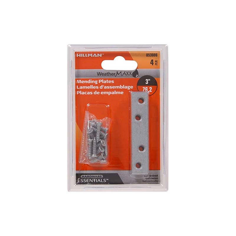 Hardware Essentials 853086 Mending Plate Galvanized 3" x 5/8" 4-Pack