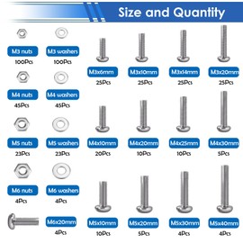 mxuteuk 516 Pcs Nuts and Bolts Assortment Kit 21-Sizes Screws Bolts and Nuts Assortment Kit M3/M4/M5/M6 Metric Machine Screws/Nuts/Bolts/Flat Washers Phillips Slotted Pan Head Hex Bolts and Nuts Sets