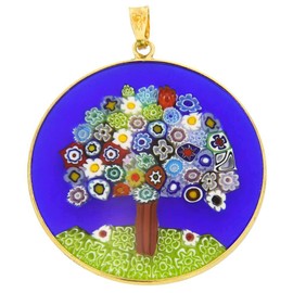 Glass Of Venice Murano Glass Millefiori Pendant Tree of Life in Gold-Plated Sterling Silver Frame 1-1/2 Murano Glass Jewelry Pendant for Women