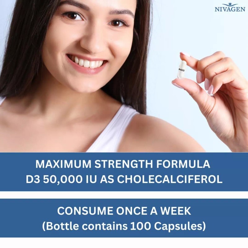 Nivagen Vitamin D3 50000 IU 100 Capsules Weekly Dose Halal