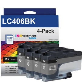 LC406BK LC406 Ink Cartridges High Yield Compatible LC406 Black Ink Cartridges Replacement for Brother LC406BK Ink Cartridges for MFC-J5855DW MFC-J4535DW MFC-J6555DW MFC-J4335DW Printer (4-Pack,Black)