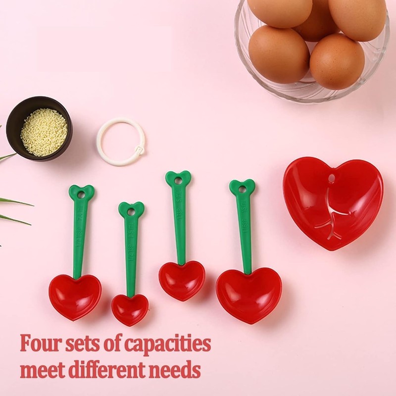 5 Pack Cherry Measuring Spoons Set, Love Heart-Shaped Measure Spoons