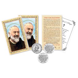 Padre Pio Healing Prayer Card - Laminated Saint Padre Pio Card, Catholic Pocket Token, The Lord's Prayer - Patron Saint of Pain, Suffering, and Healing Themed Set - 7 Items Total