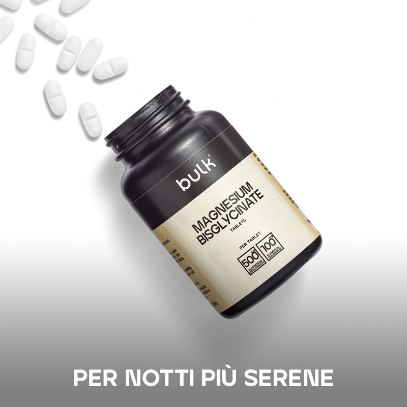 Bulk Magnesio Bisglicinato in Compresse, 500mg, 200mg di Magnesio Attivo,