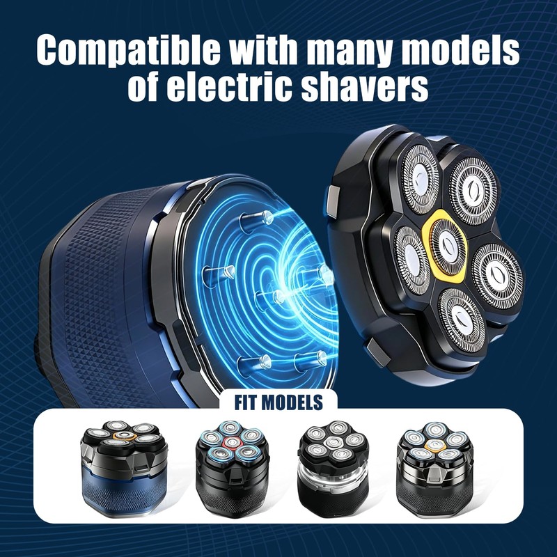 Magnetic 6-Blade Replacement Heads for Electric Shavers, Compatible with Most