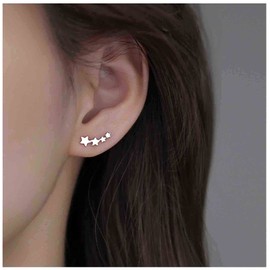 Yheakne Boho Star Ear Climber Earrings Silver Cluster Star Ear Crawler Earrings Vintage Star Climbing Earrings Tiny Cz Ear Sweep Earrings Jewelry for Women and Girls