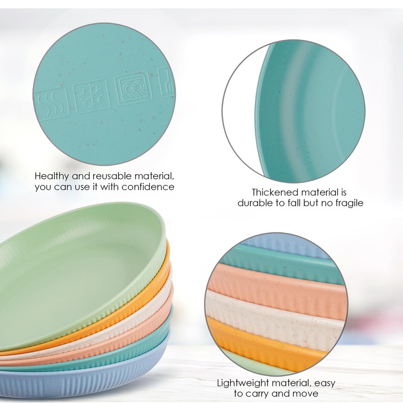 Worephu Unbreakable Dinner Plates, 6 Colors Reusable Lightweight Plates, Pizza/Pasta/Snack/Salad