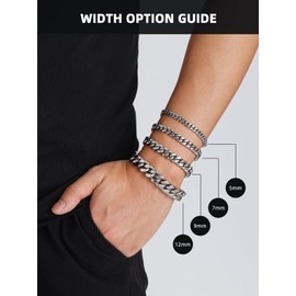 Miami Cuban Link Chain Bracelets for Men 12mm Stainless Steel Bracelet Thick Men Women Hand Wrist Chain, Cool Every Day Bracelet, Great Weight Comfort Fit 23cm/9.1Inch