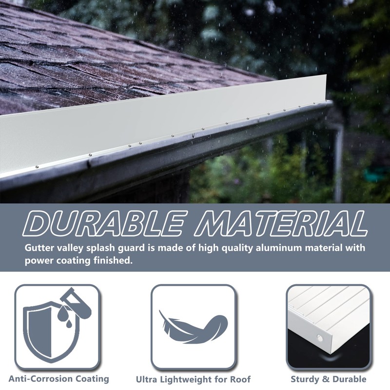 Flamorrow 4 Pack Aluminum Gutter Valley Splash Guards, Rainwater Roofing