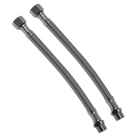 Water Supply Extension Line - 8 Inch Long, 3/8" Male Comp. To 3/8" Female Compression Stainless Steel Braided Hose, Fits Toilet Ballcock or Other Faucet Fitting - 2 Pieces