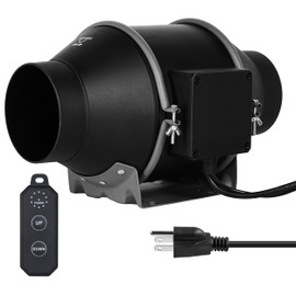 iPower 4" Quiet Inline Duct Fan with 10-speed Controller, 214 CFM Ventilation Exhaust Fan EC Motor for Heating Cooling Booster, Hydroponics, Grow Tents, Black