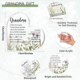 Gerrii Grandma Gift - Grandma Valentines Gift Ideas Acrylic Birthday Ideas for Grandmother 5.12 x 5.12 Inch Floral Heart Decor Grandmother Valentines Keepsake from Grandkids Granddaughter Grandson