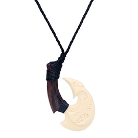 81stgeneration Women's Men's Hand Carved Bone Wood Engraved Shark Maori HEI Matau Pendant Necklace