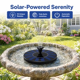 2.4W Solar Bird Bath Fountain Pump, 7.1 Inch Upgraded Floating Solar Powered Water Fountain with 10 Nozzles, Multiple Spray Patterns for Outdoor Garden Pond Birdbath Pool Fish Tank