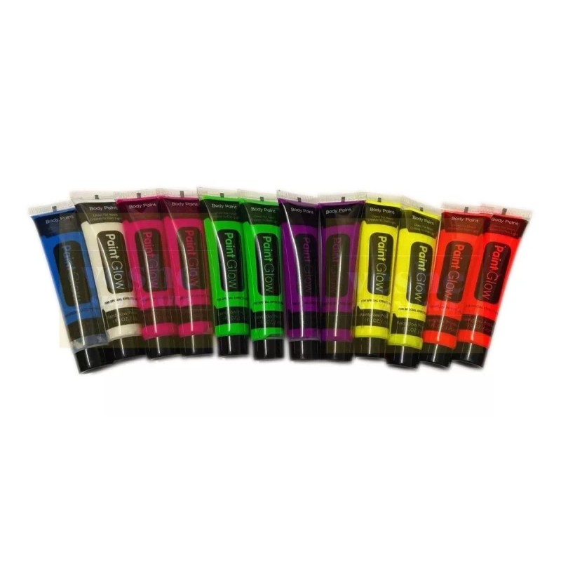 GLOW Arte Pinturas Fluorescentes Luminosa 6pz Cara,cuerpo+regalo