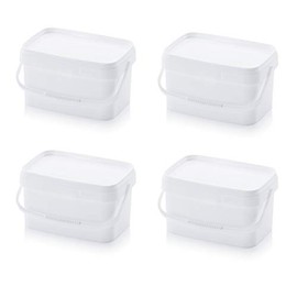 4 x Buckets 5.6 L Rectangular * 5 L * Food Safe Stackable Plastic Bucket 5 Litres White