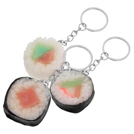 WOONEKY 3pcs Sushi Model Keychain Sushi Ornament Sushi Chain Fake Dessert Decorations Japanese Pudding Keychain Dumpling Keychain Food Keychains Boys Creative Keychain Fake Meat Metal