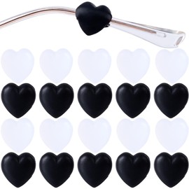 Isslly 10 Pairs Heart Eyeglasses Ear Grips, Silicone Heart Sunglasses Ear Hook Gippers, Anti-Slip Stopper Retainers for Glasses Eyewear - 20pcs, Black/Clear