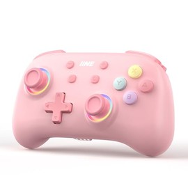 IINE Wireless Controller for Switch/PC/Android/IOS, Cute Gamepad with RGB Lights, Mini Pro Controller with Turbo/Macro/NFC Amiibo/Motion Sensor/Wake-Up/Rumble (Pink)