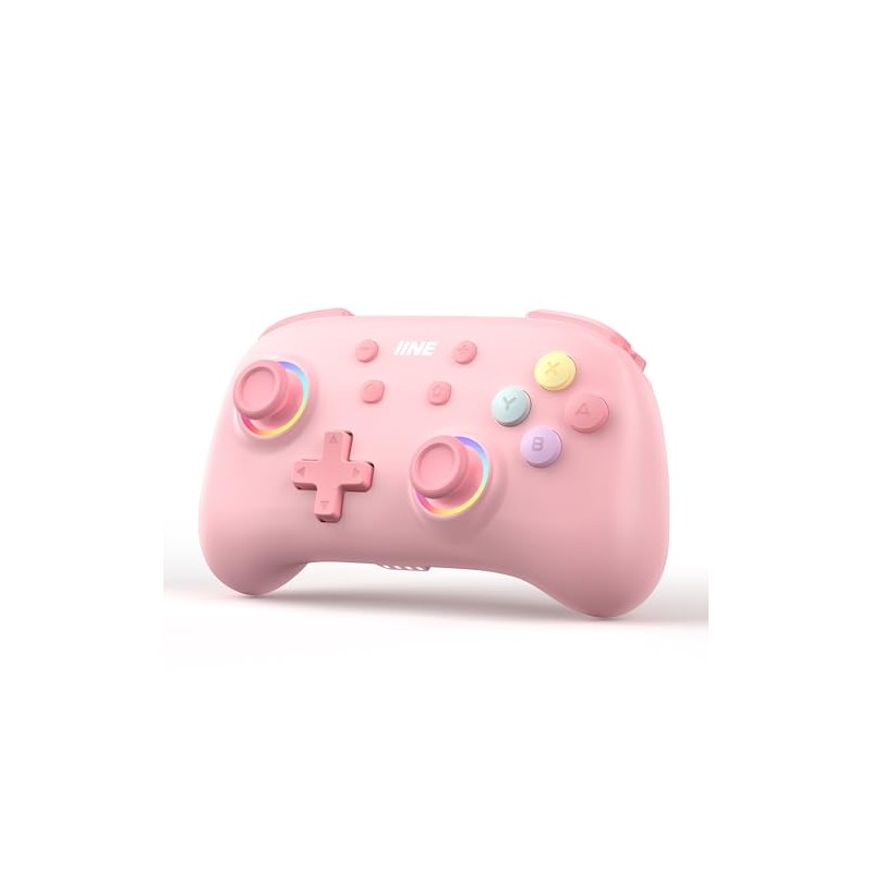 IINE Wireless Controller for Switch/PC/Android/IOS, Cute Gamepad with RGB Lights,