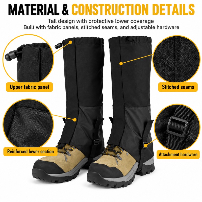 Waterproof Hiking Leg Gaiters for Snow, Sand and Mud Protection,