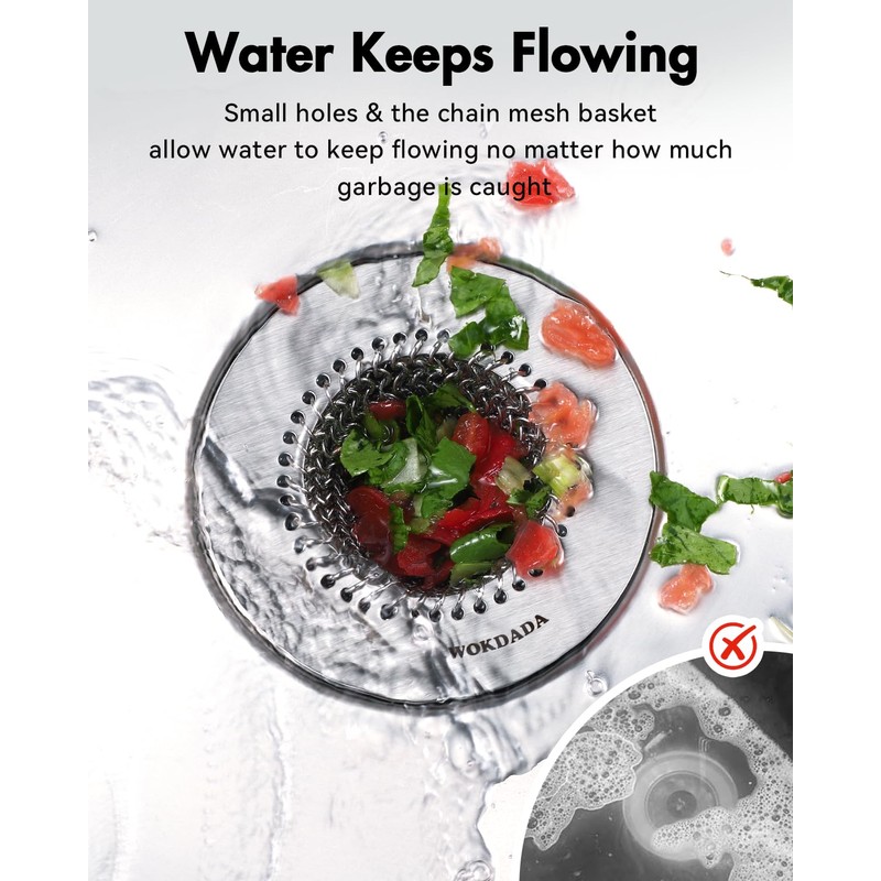 Wokdada Sink Drain Strainer, Reversible No Clog Mesh Kitchen Sink