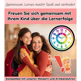 Honey's Heaven® Montessori Wall Clock for Children - Learning Clock without Tick Noises - Analogue Children's Clock for Learning the Time - Decorative Children's Room Children's Wall Clock for Girls