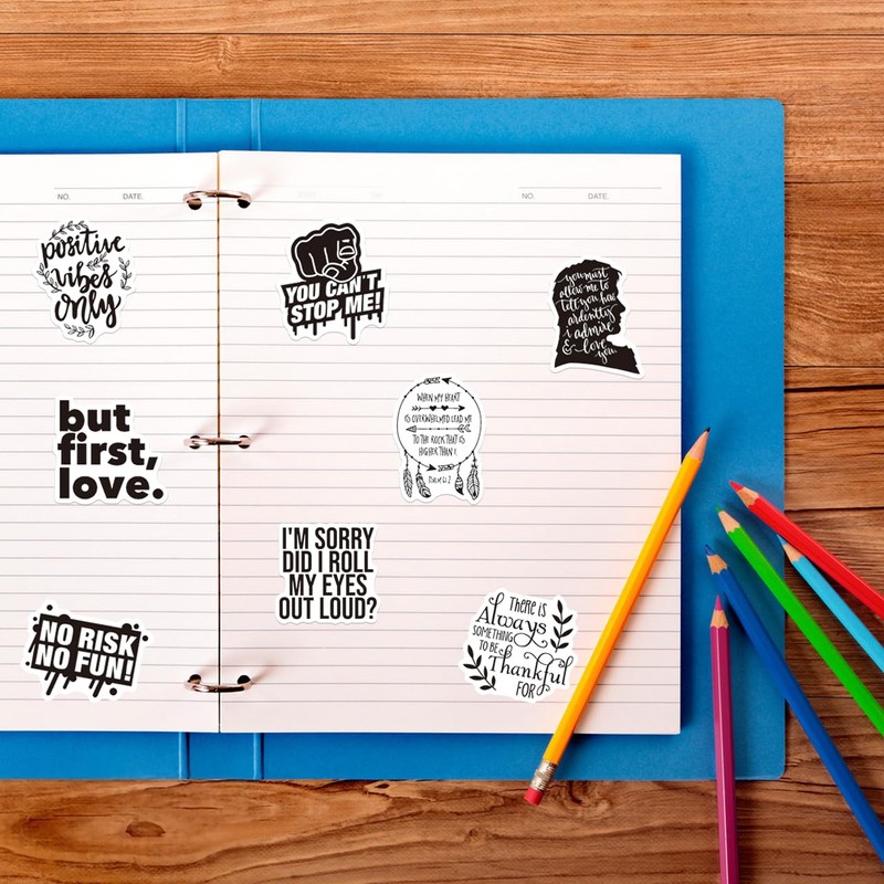 50Pcs Inspirational Positive Stickers,Black White Motivational Quotes Words Sticker for
