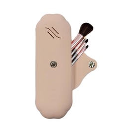 Silicone Makeup Brush Holder, Travel Cosmetic Pouch Bag, Portable Make Up Brush Case with Anti-Fall Out Magnetic Closure (Khaki)